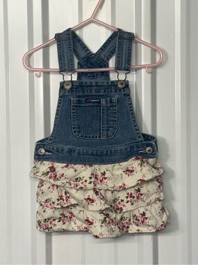 Jordache Floral Denim Overall Dress Baby Girl Ruffle Jumper Cottagecore